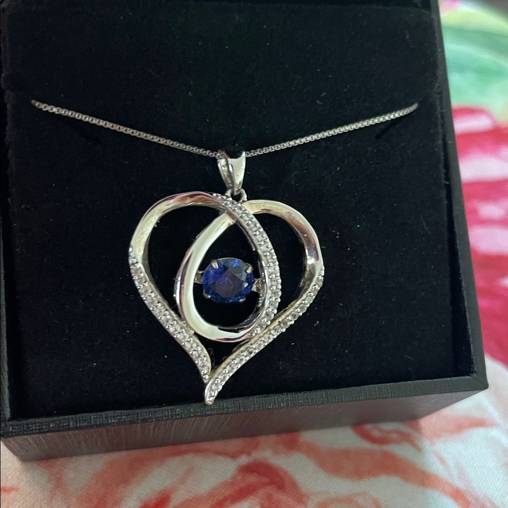 Blue & White Lab-Created Sapphire Heart  Necklace Sterling "Unstoppable Love" - Picture 4 of 15